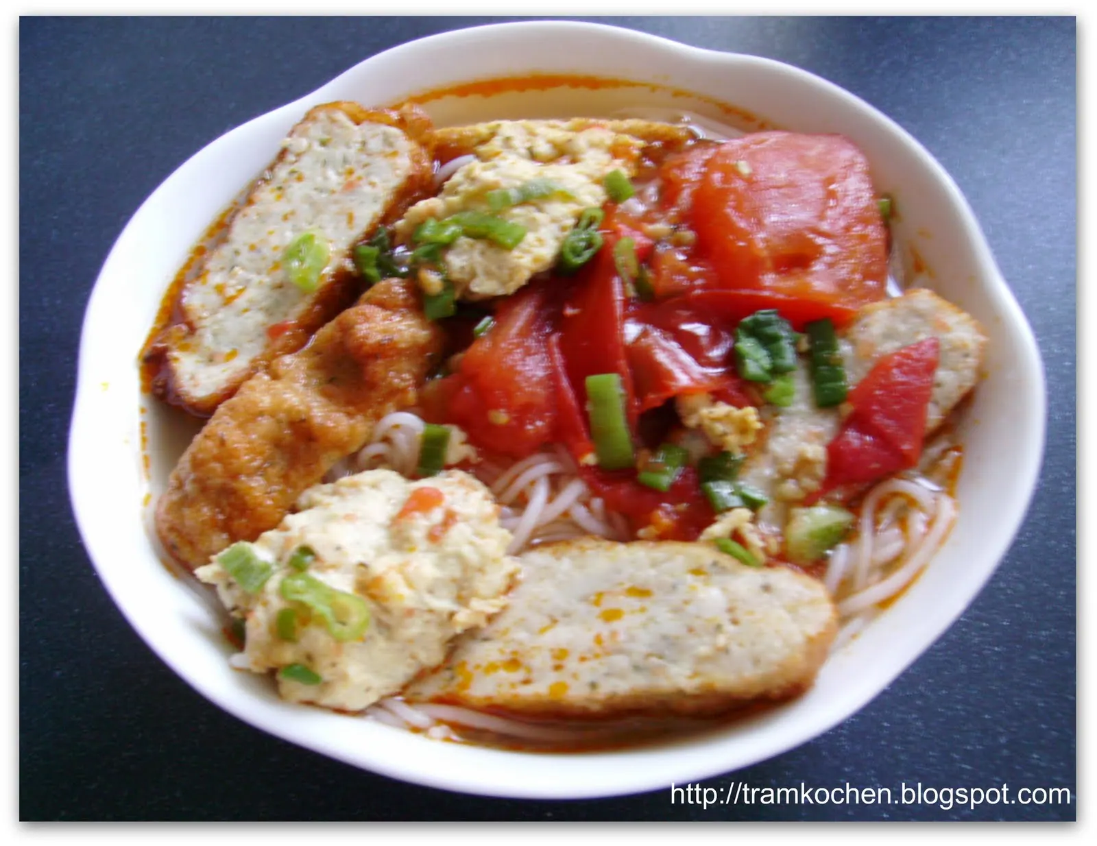 A bowl of bun cha ca Nha Trang, fish cake noodle soup.